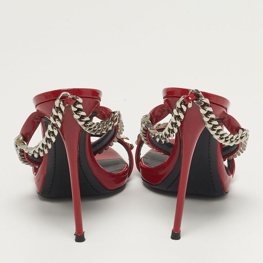 Giuseppe Zanotti Curb Chain Size 40 Red Patent Leather Slide Sandals - Picture 5 of 7